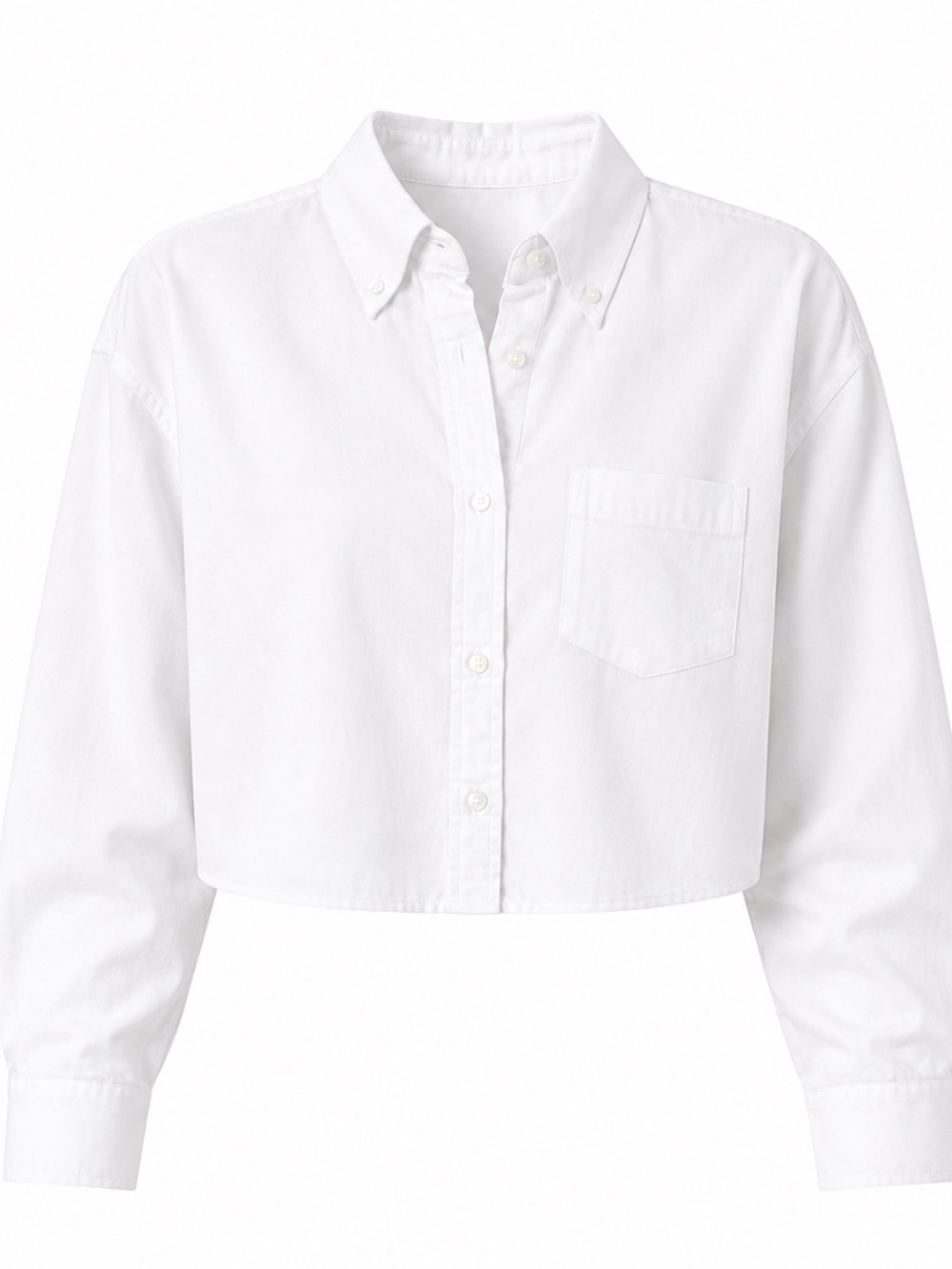Cropped Button-Down Shirt in White - Women